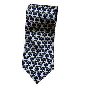 Rooster Men's Tie Blue Gold Gray Printed Silk Necktie Office Suit Fun Work Wear